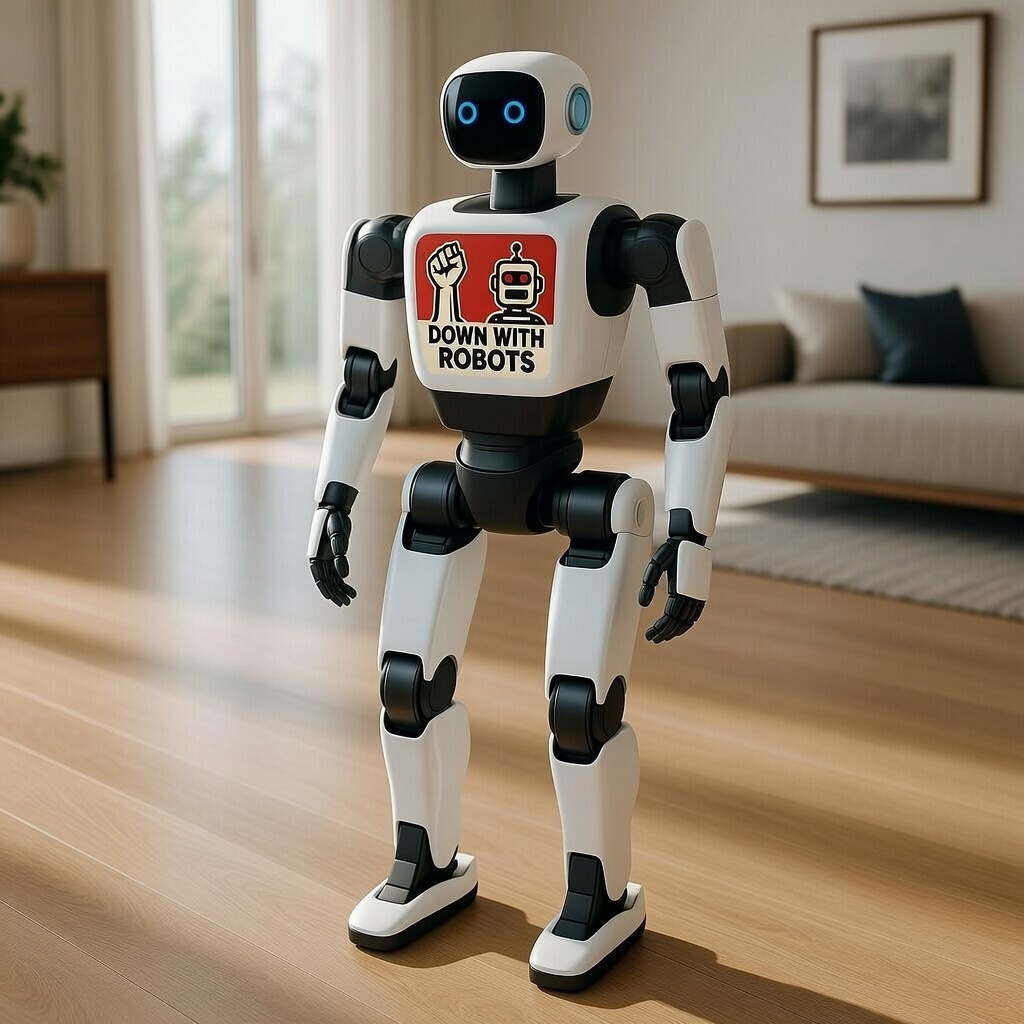 Unitree G1 with Down With Robots branding